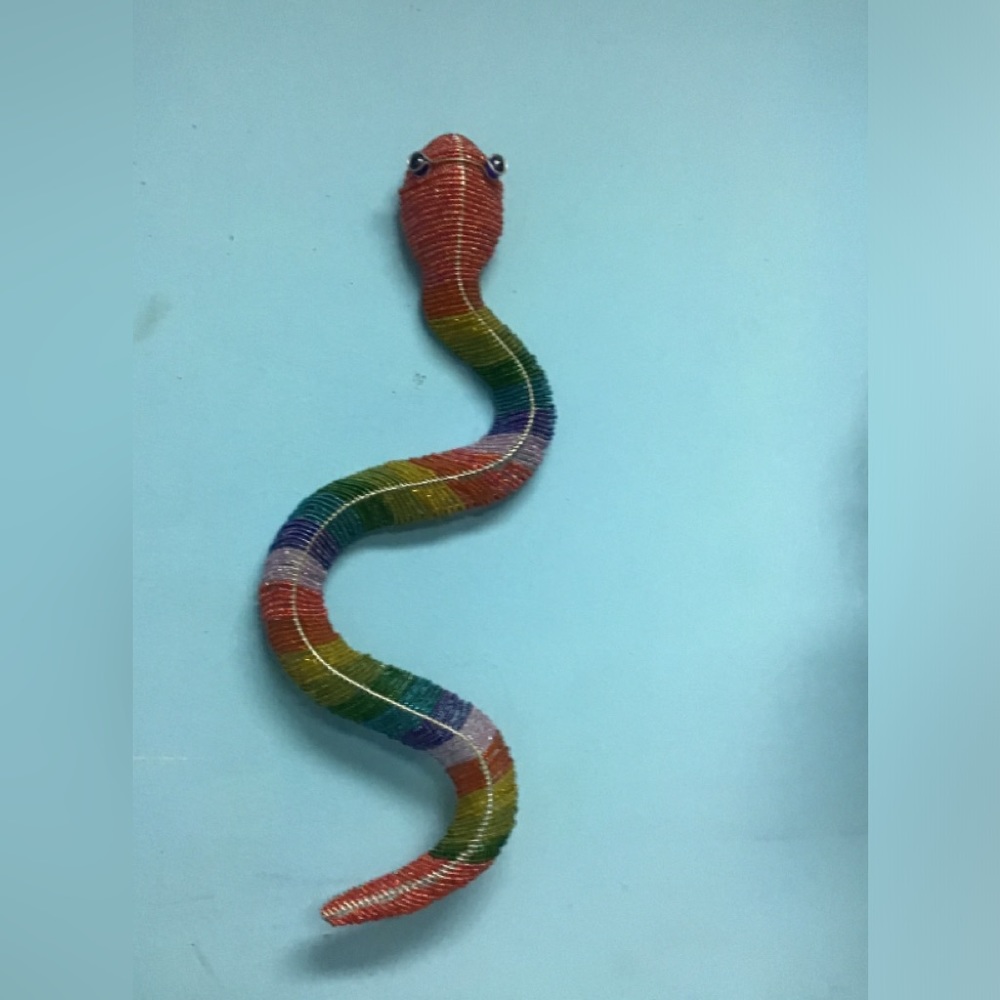 NWT 25” long rainbow snake wall or tabletop figurine glass beads